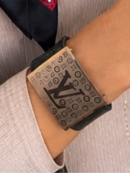 Fashion Jewelry Other - Black Leather Logo Cuff Bracelet